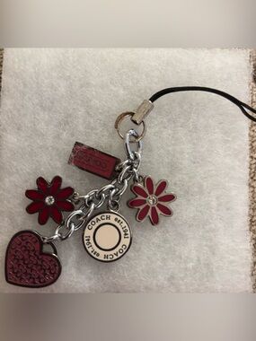 Coach Red Pink Floral and Heart Logo Key/Phone/Bag Charm